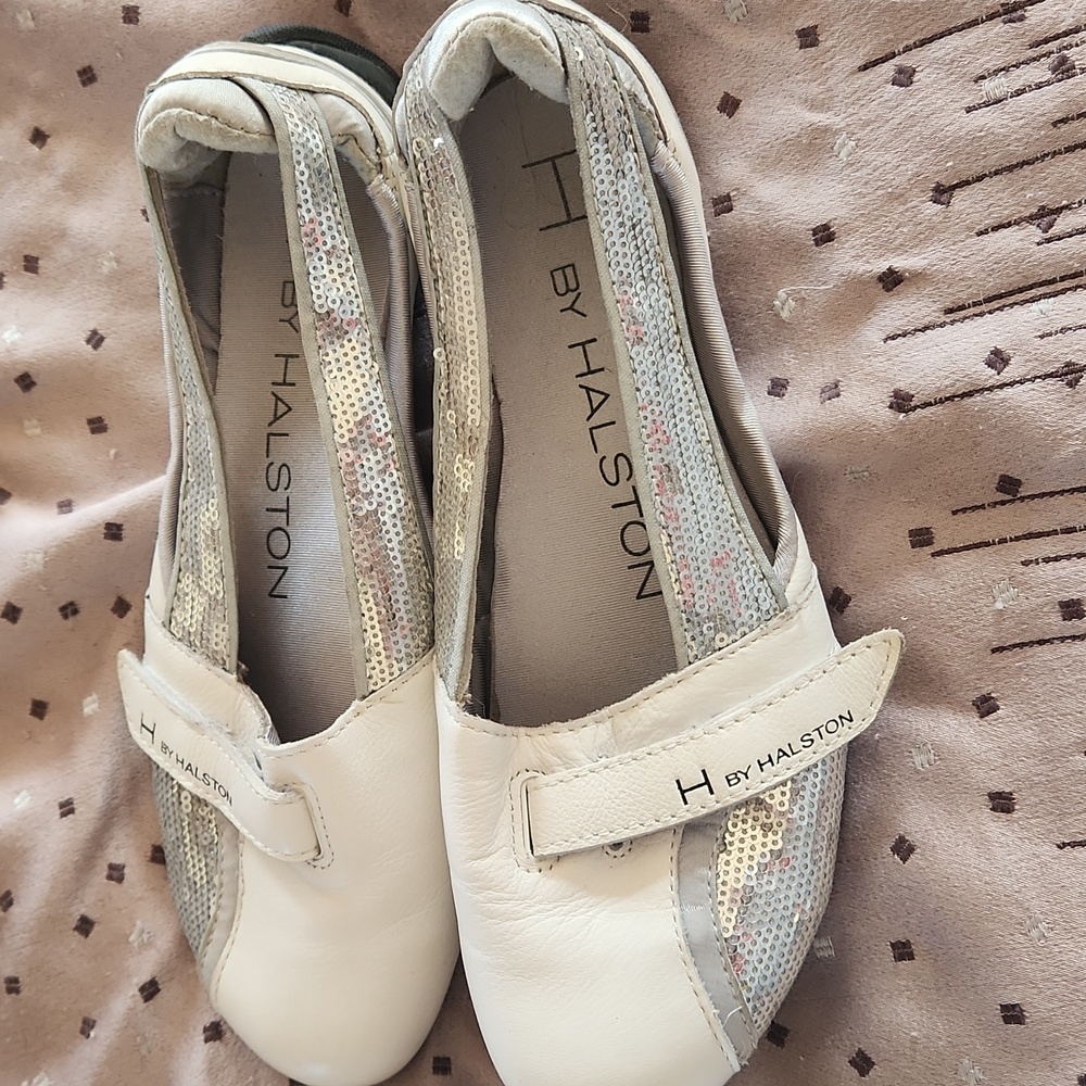 Halston sequin ballet slippers